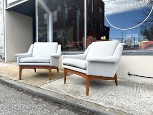 H W Klein For Bramin Danish Mid Century Modern Teak Lounge Chairs New Upholstery