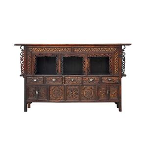 Chinese Vintage Relief Carving Long Shrine Altar Table Cabinet Cs7670