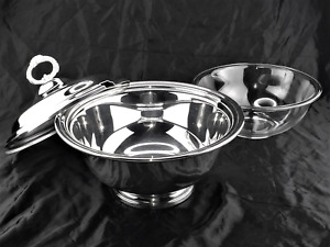 Alvin Silver Footed Punch Bowl Covered Souptureen 3pc Pyrex Insert Lidded Server
