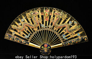 16 6 Antique 19th Century Chinese Copper Gilt Dynasty Double Dragon Fan Statue