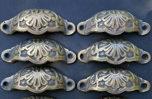 6 Apothecary Drawer Cup Pulls Handles Ant Victorian Style Solid Brass 3 C A2