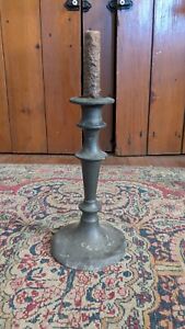 Best Antique Early Primitive Metal Pewter Candleholder Stick 9 25 Patina