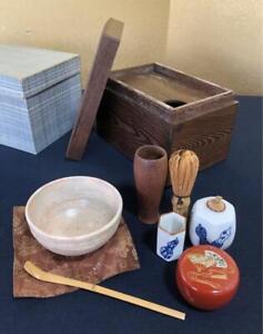 Chabako Wooden Storage Basket Box Tea Ceremony Utensils Sets T 0145