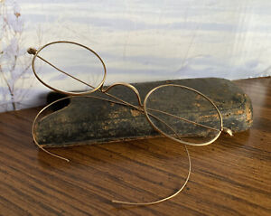 Antique Round Wire Rimmed Eyeglasses Case Gold S Q Diamond Hallmark Late 1800 S