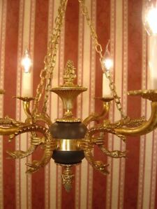 Green Varnish French Empire Chandelier Ceiling Lamp Used 6 Light 22 