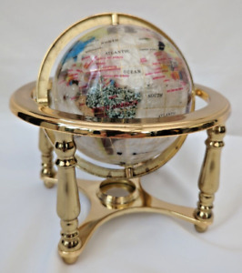 Unique Art Table Top Pearl Swirl Ocean Semi Precious Gemstone World Globe 10 