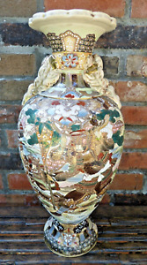 Japan Satsuma Pottery Vase Display Only Lamp Ready Immortals Warriors 19 