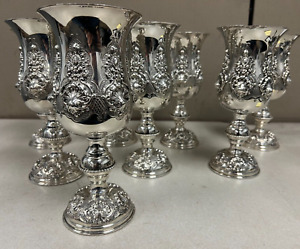 Large Set Of 8 Sterling Silver Gold Washed Wine Water Goblets 9 1 4 