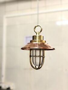 Nautical Style Brass Hanging Light With Chain Indoor New And Copper Shade 1 Pcs
