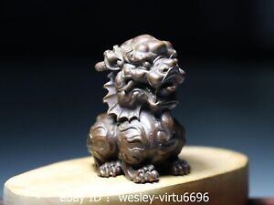 China Dynasty Folk Collect Old Red Copper Fu Foo Dog Lion Beast Unicorn Statue