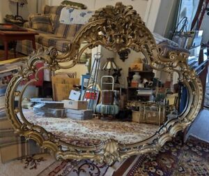 Large Vintage Gold Ornate Bassett Mirror Co 57 X47 5 X5 Hollywood Regency
