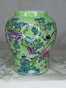 Antique Chinese Celadon Ground Famille Rose Vase Jar