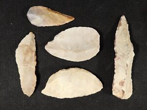 Lot Of Five Ancient Prismatic Flint Stone Tools Or Artifacts Algeria 113gr