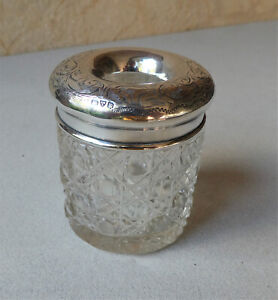 Antique Hobnail Cut Glass And Hmss Top Toiletry Vanity Jar Chester 1907
