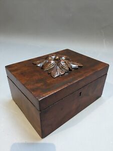 Carved Walnut Box Tea Caddy Stationary Keepsake Mid 19thc Black Forest Brass