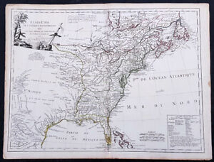 1785 De Vaugondy Jefferson Antique 1st Map Of The United States Of America