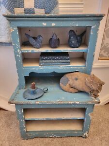 Primitive Blue Wooden Child S Cupboard
