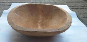 Antique Primitive Carved Wooden Dough Bowl Handmade Natural Patina Early 20th