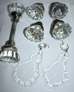 Vintage Lot Of 6 Glass Door Knobs Plus 2 Glass Chandelier Prisms