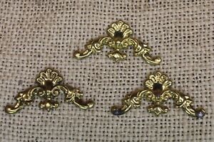 3 Old Decorative Brass Color Corner Picture Frame 1 Appliques Adornment Vintage