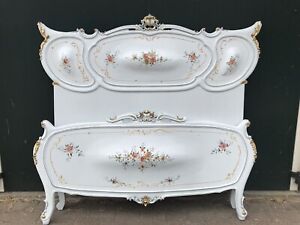 Vintage Italian Style Lacquer Bedframe With Hand Painted Flowers