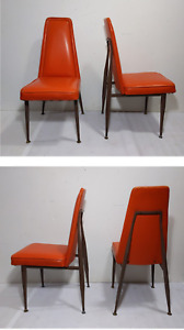 Set Of 4 Vintage Mid Century Modern Atomic Steel Orange Vinyl Dining Chairs