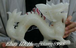 10 6 Old Chinese Natural White Jade Carving Zodiac Year Animal Dragon Statue