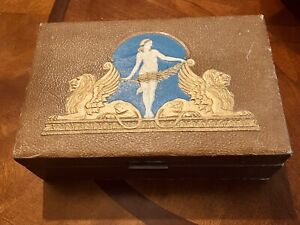 Vtg Neoclassical Box Winged Lions Goddess Embossed Mirror Figural Relief Sphinx