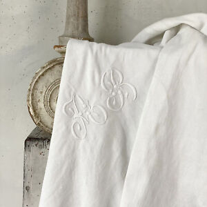 Antique French Linen Tablecloth Cognac Region Ab Monogram White 1800s Handworke