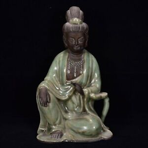 11 0 China Antique Song Dynasty Long Quan Kiln Porcelain Green Guan Yin Statue