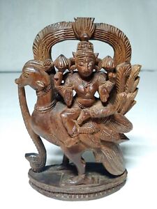 Vintage Hand Carved Wooden Hindu Goddess Gurg Kali Ambey Figure Statue 5 
