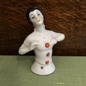 Antique German Arms Away Pin Cushion Half Doll Flapper Red Buttons 5857 Vintage