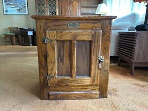 Vintage White Clad Ice Box Oak End Table Nightstand Simmons Hardware St Louis