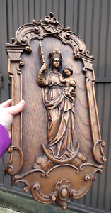Vintage Large Relief Wood Carved Plaque Madonna Child Religious Rare