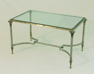 Italian Side Or Coffee Table Neoclassical Style 60s Steel Brass Glass Top
