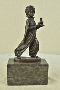 Rare Sculpture Vintage Signed Arab Boy Server Book End Figure Art Decor Bronze