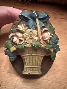 Vintage Hubley Cast Iron Flower Basket Door Knocker