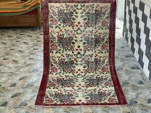 Vintage Turkish Rug Oushak Handmade Wool Farmhouse Carpet Antique 3 X 6 Ft