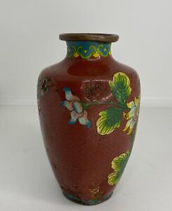 Antique Chinese Cloisonne Vase Bronze Small Art Flower Rare Old 20th
