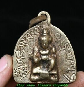 Antique Old Tibet Buddhism Bronze Green Tara Guanyin Buddha Amulet Pendant