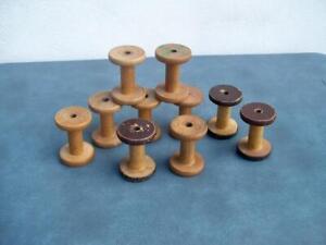 10 Antique Wooden Thread Spools Bobbin Spindles Industrial Textile Mill