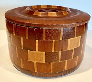 Antique Souvenir Redwood Forest Box Large Marquetry Sides Carved Lid Handle