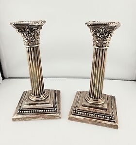 Antique Gorham Sterling Silver Corinthian Pillar Candlesticks Pair
