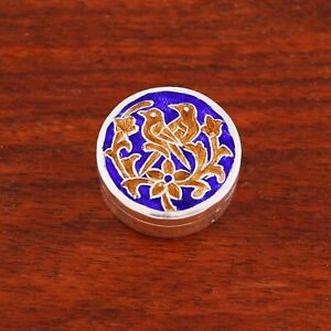 Middle Eastern Silver Enamel Pill Box Two Birds On A Branch No Monogram