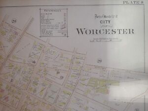 Worcester Massachusetts Antique Map Railroad Armory Nr