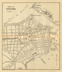 Havana Vintage Town Plan Railways Streetcar Lines Cuba Caribbean 1935 Map