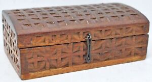 Vintage Wooden Small Storage Chest Box Original Old Hand Crafted Carved