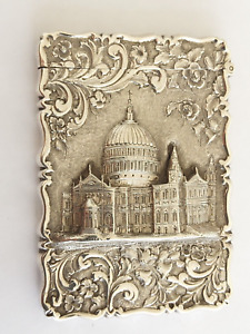 George Unite Victorian Silver Castle Top Card Case St Pauls 1858