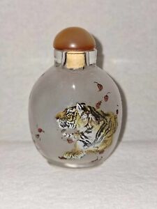 Superb And Impressive Inside Reverse Painted Glass Crystal Snuff Bottle Tigers