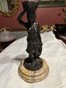 Antique French 12 Neoclassical Figural Woman Bronze Sculpture Marble Base